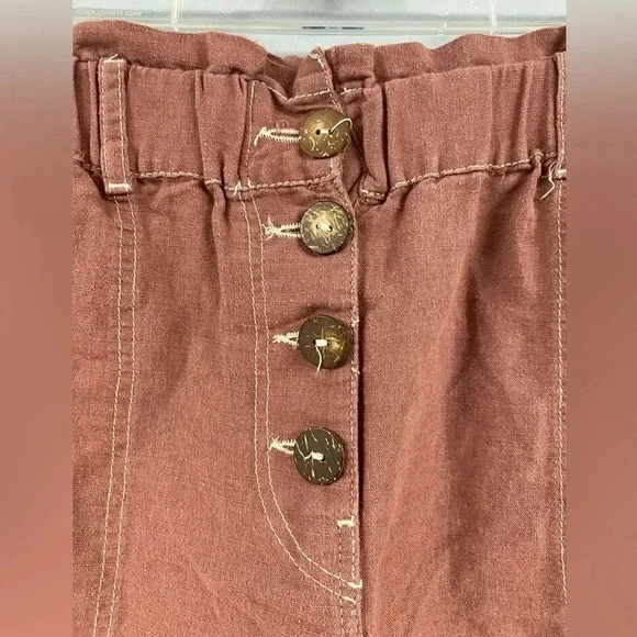Zara Linen Cotton Paperbag Shorts Size Small Ft Button Elastic Waist High Waist - Picture 2 of 7